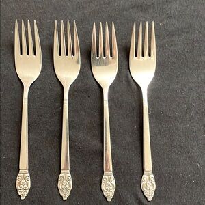 4 Oneida Silver Salad Forks Ornate Design